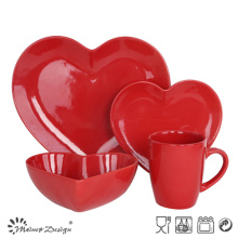 16PCS Dinner Plate Heart Shape Full Red Glazed Design